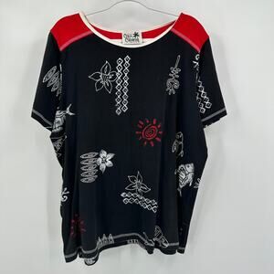 Copa Cabana Womens Oversized Boxy Top Size XL Tropical Floral Fish Sun Coastal